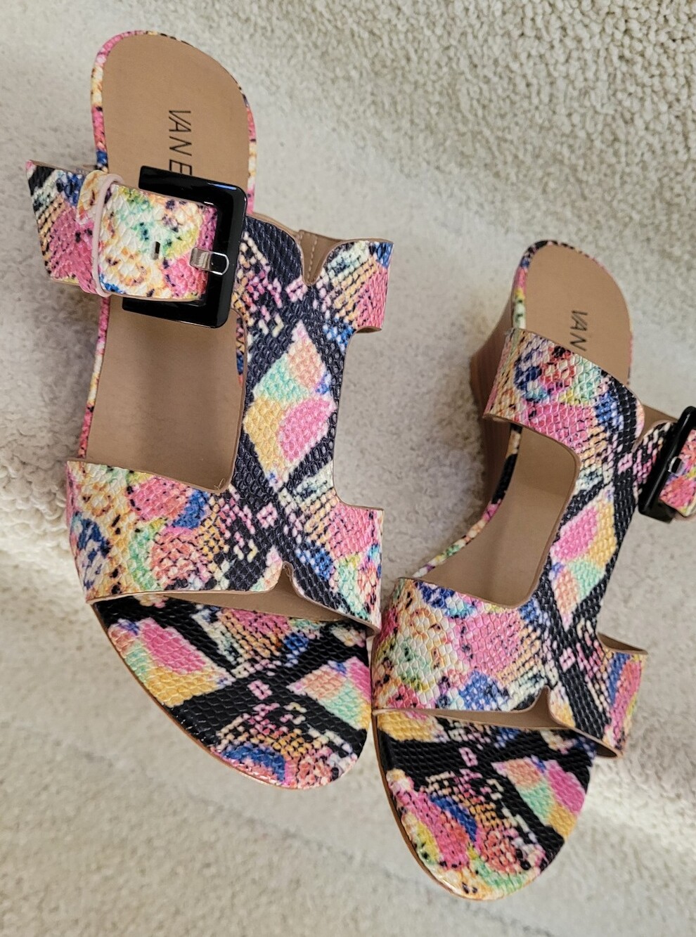 Vaneli Pastel Snake-Print Buckle Slide Sandals